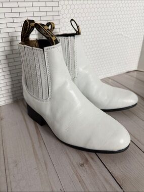 Boys White Leather Western Boots - Slip-On Style
